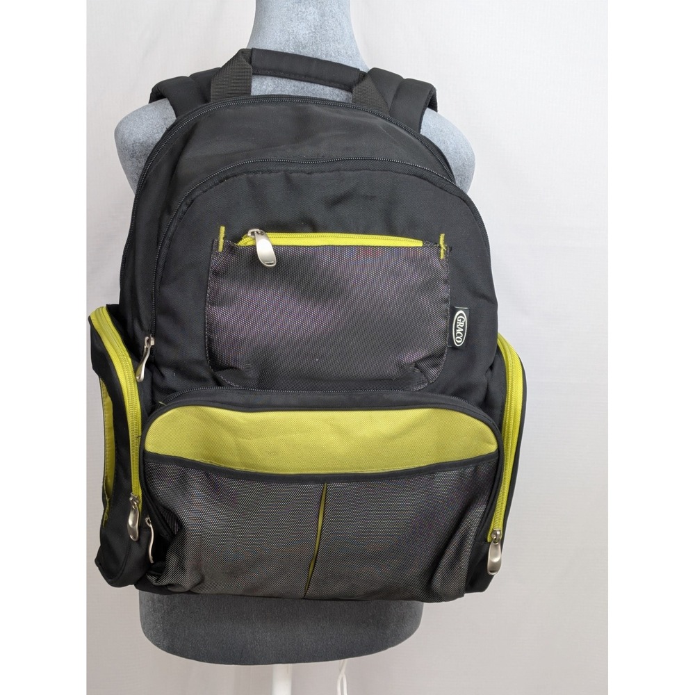 Graco Diaper Bag Backpack Black Green Large Multi Pocket Baby Travel 16"
